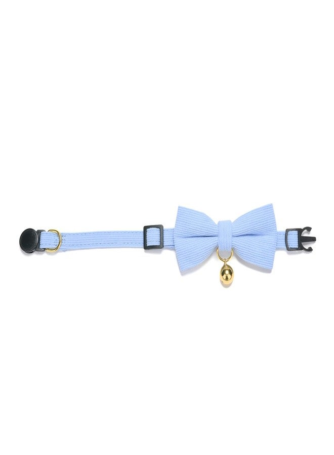 YUDOTE Cotton Breakaway Kitten Collar with Bow Tie and Bell Adjustable Cute Soft Corduroy Cat Collars for Small Cats(Blue,XS) - Image 3
